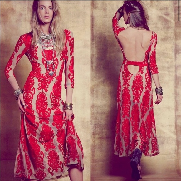 For Love & Lemons Red San Marco Lace Midi Dress S - Picture 3 of 16